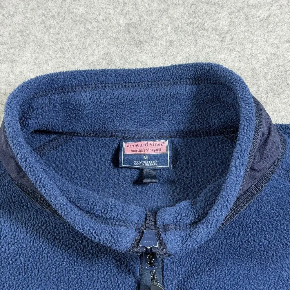 Vineyard Vines Fleece Vest Mens M Navy Full Zip High Collar Preppy Outdoor Layer